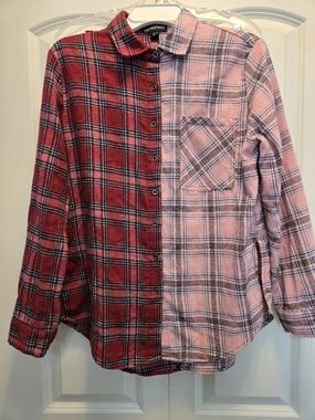 Streetwear Society Two-Tone Flannel Plaid Shirt — Red & Pink Size M